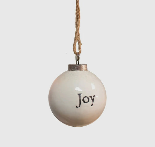 White Ceramic Joy Christmas Ornament